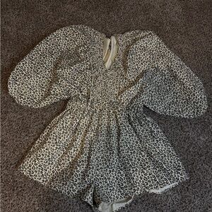 Smocked Waist Leopard Print Romper in Cream and Black